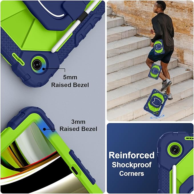 for T-Mobile Revvl Tab 2 Case 10.1 Inch 2025 Shockproof Cover for Revvl Tab 2 5G Tablet Case Kids with 360° Rotating Handle Stand Pen Holder Shoulder Strap Navy Green