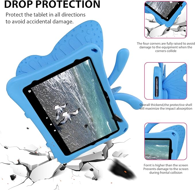 Dteck Fire HD 10 Tablet Kids Case (2021/2023 Release 11/13th Generation)3D Cute Butterfly Case for Kids Lightweight Stand Shockproof Rugged Heavy Duty Fire HD 10 Kids Pro Tablet Cover for GirlsBlue