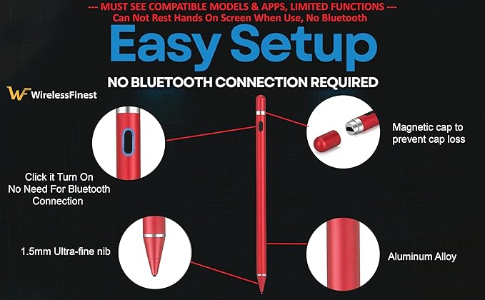 Stylus Pen Pencil Gen - Replacement for Apple iPad Pro Mini Air iOS &amp Android Tablets - Red