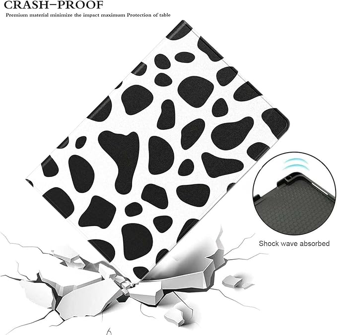 for iPad Air 3 10.5 2019/iPad Pro 10.5 2017 CasePU Leather Cover with Auto Wake/SleepMulti-Angle Viewing Adjustable Stand.Black White Cow Pattern