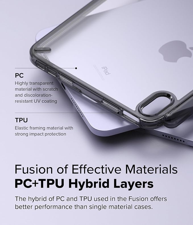 Ringke Fusion [Overcharge Prevention] Compatible with iPad mini 6 Case (6th Generation) and iPad mini A17 Pro Case Transparent Hard Back TPU Bumper Cover with Pen Holder - Smoke Black