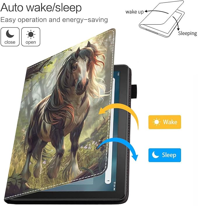 Case for Amazon Kindle Fire HD 10 &amp 10 Plus Tablet 10.1 (13th/11th Generation 2023/2021 Release) - Premium PU Leather Cover with Auto Sleep Wake Horse