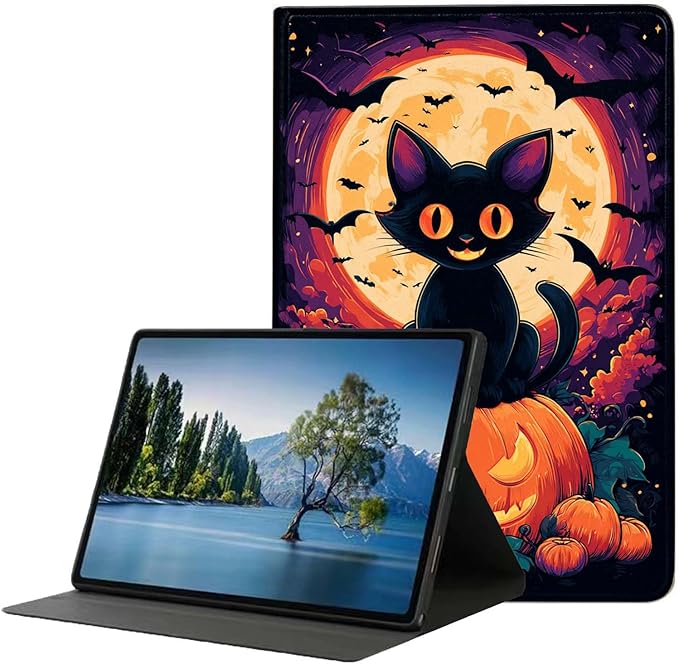 Case for iPad 5th/6th Gen 9.7 2017/2018iPad Air 1/2 9.7 InchSlim PU Leather Cover Adjustable Stand Auto Wake/SleepHalloween Black Cat Pumpkin