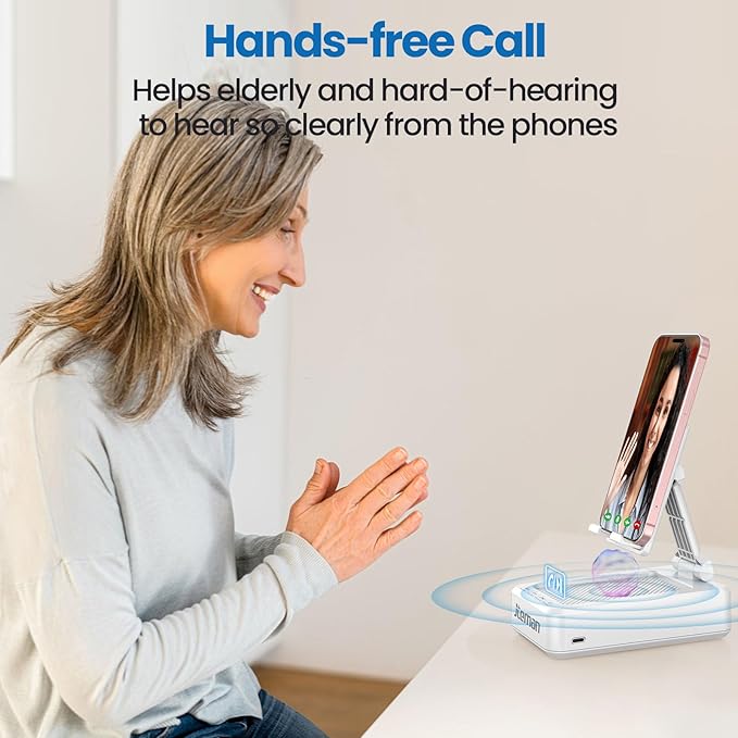 JTEMAN Portable Phone Stand with Speaker Bluetooth WirelessGifts for Men WomenBirthday for WomenKitchen Gadgets for MenPhone Holder for Desk - White