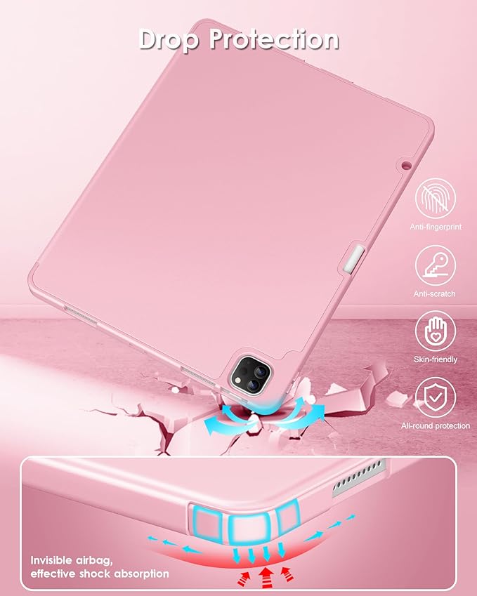 DTTO for iPad Air 13 Inch Case M4/M3/M2 2026/2025/2024 iPad Pro 12.9 Inch Case (6th/5th/4th/3rd Gen) Smart Slim Trifold Stand Soft Cover with Pencil Holder Pink
