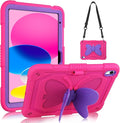VOFUOE for iPad A16 Case 11th Generation 2025 11 Inch for iPad 10th Generation Case 2022 10.9 Inch for Kids Girls with Butterfly Stand Shoulder Strap Pencil Holder Hard Cover-Hot Pink &amp Purple Wi