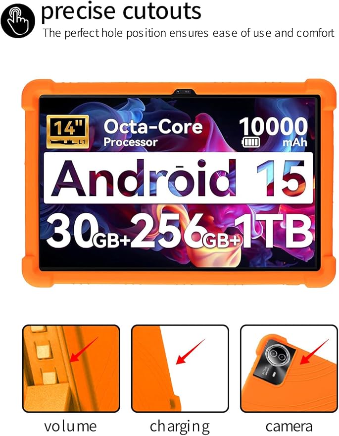 for Urao G140L 14 Inch Tablet CaseBOVUGAC Soft Silicone Adjustable Stand Shockproof Kids Friendly for Higrac G140L 14 Tablet(Orange)