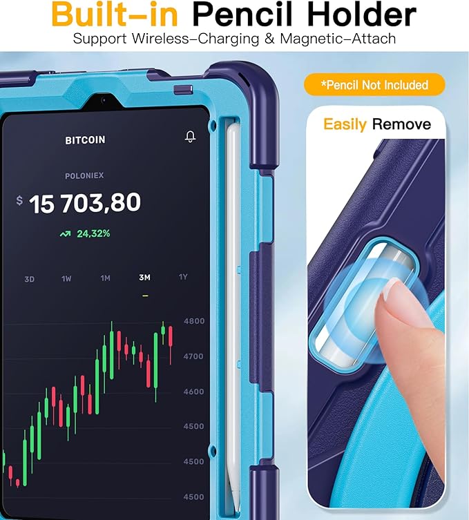 BRAECN for 8.3” iPad mini 7 (A17 Pro) 2024 / iPad mini 6 2021 Protective Case w/Screen Protector Pencil Holder Handle Grip Shoulder Strap Kickstand for iPad mini A17 Pro/ A2567/A2568/A2569 Navy