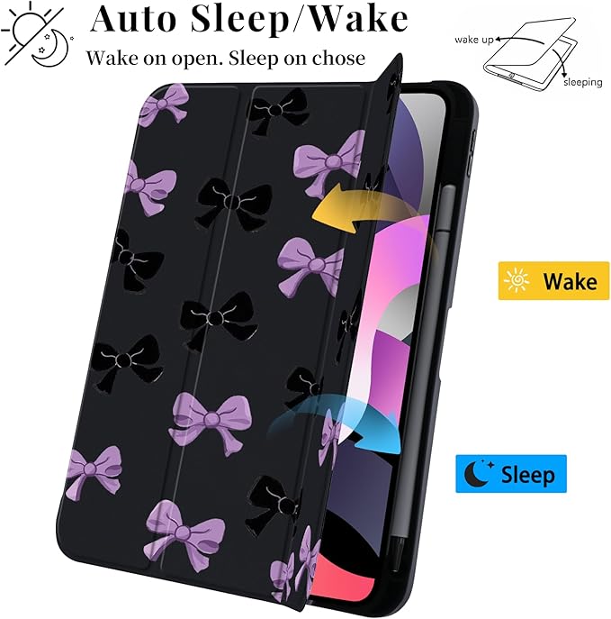 Y2k Printed Case for iPad (A16) 11th Gen 2025 11/10th Gen 2022 10.9 Cute Bowknot Clear Hard Back Hybrid Casewith Pencil Holder Trifold Stand Slim Tablet Cover for Women