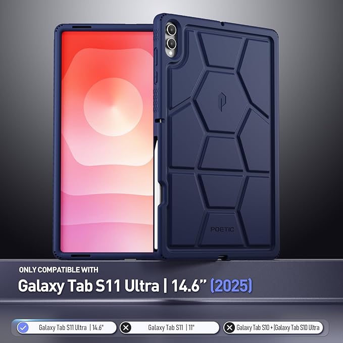 Poetic TurtleSkin Case for Samsung Galaxy Tab S11 Ultra (2025 Release) 14.6 inch Case with S Pen Holder Heavy Duty Shockproof Kids Friendly Protective Silicone Cover Navy Blue