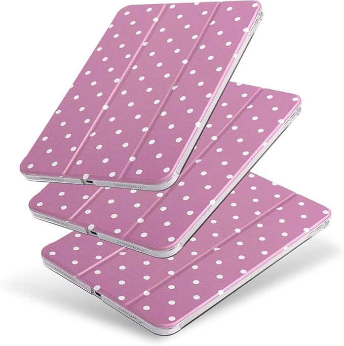 case for ipad 11th Generation11 Inch 2025 (A16 Chip) &amp 10th Gen 10.9 Inch 2022 - Slim Scratch-Resistant Hard PC Translucent Back Shell Smart Cover Wake/Sleep FunctionPink with White Polka dot