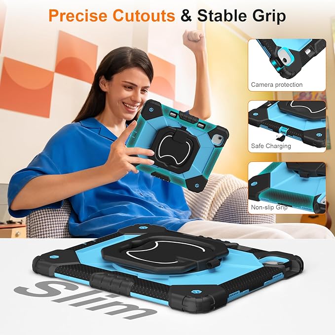 Case for iPad Air 13 Inch Case M4 2026/M3 2025/ M2 2024 Auorld for iPad Air 13 Inch Case M4 2026 Case with Screen Protector 360 Degree Rotating Stand Shoulder Strap Pencil Holder Black Blue