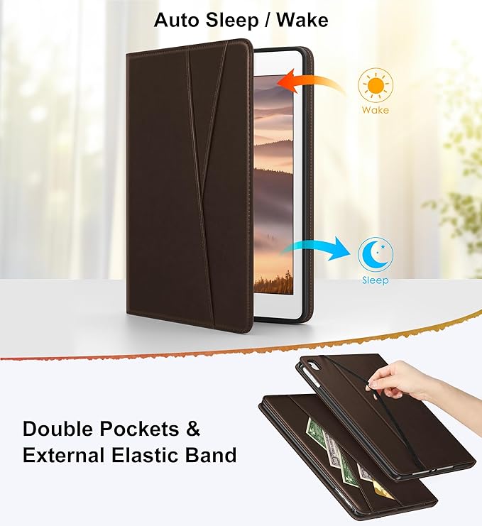 DTTO for iPad 6th / 5th Generation 9.7 Inch (2018/2017) iPad Air 2 / Air 1 Case 360 Degree Rotating Premium Leather Folio Stand Cover with Pencil Holder Dark Brown
