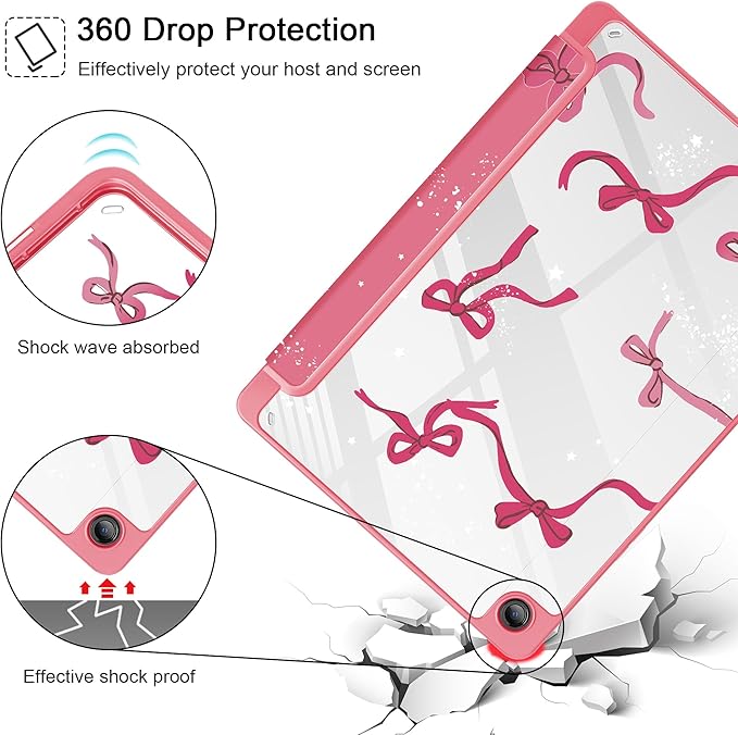 Tuiklol for Samsung Galaxy Tab A9+ Tablet 11” / A9+ Plus 2024 2023Buit-in S-Pen Holder with Clear Protective Cover Transparent Back Shell Auto Wake/Sleep Samsung Tab A9 Plus CoverBow-Watermelon Red