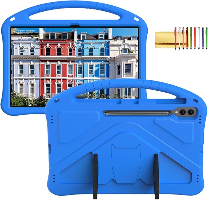 Kids Case for Samsung Galaxy Tab S10 Ultra/S9 S8 Ultra 14.6-inch Tablet Techcircle Light Weight Shock Proof EVA Foam Handle Rugged Stand Protective Cover Blue