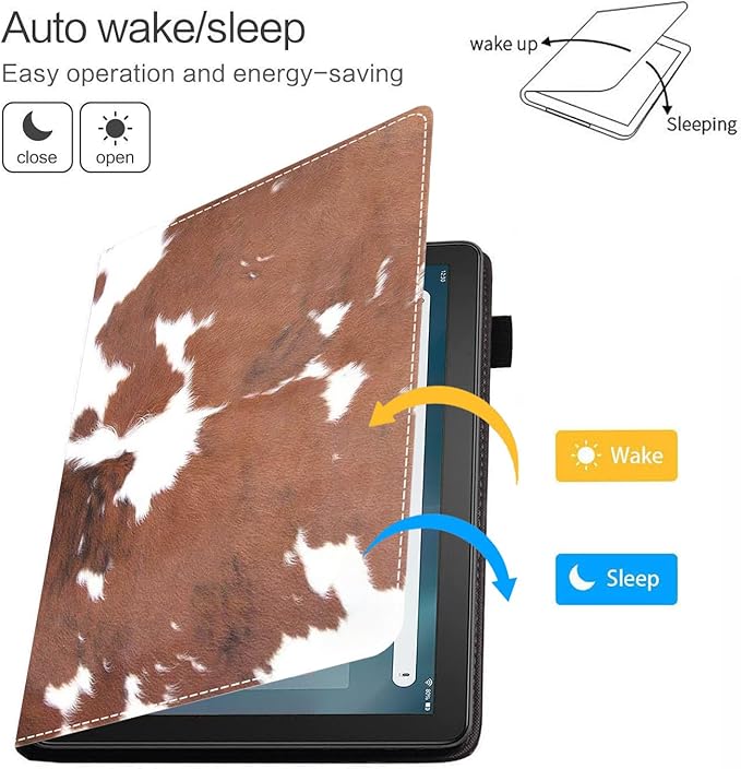 Case for Amazon Kindle Fire HD 10 &amp 10 Plus Tablet 10.1 (13th/11th Generation 2023/2021 Release) - Premium PU Leather Cover with Auto Sleep Wake - Brown Cow Print