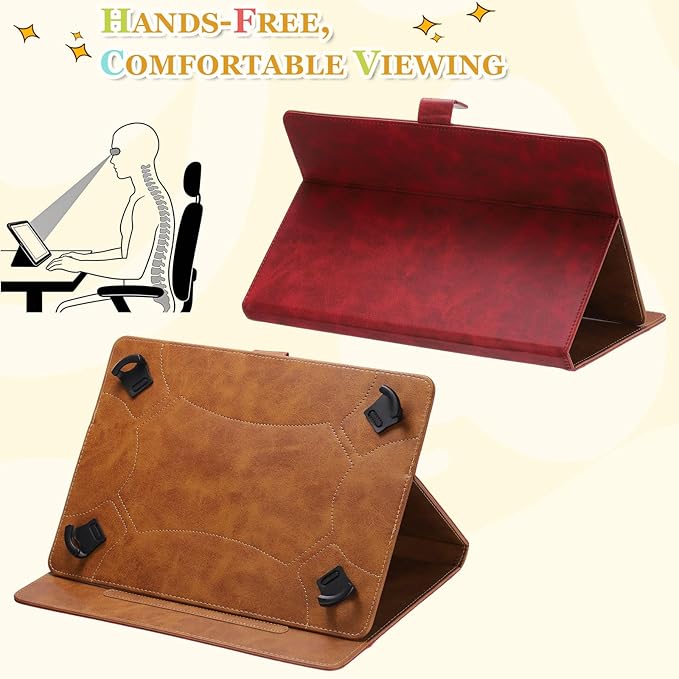 Tablet Case (10.6 x 7.9 Inch) - PU Leather Folio Standing Protective Case Universal Protective Cover Case for 9-10 Inch Tablet Red
