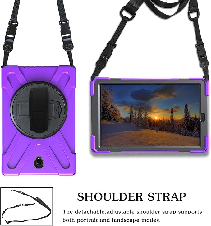 Case for Samsung Galaxy Tab A 10.5 2018 (SM-T590/T595/T597)Portable Heavy Duty Dropproof Protective Cover Case with 360 Rotating StandHandle &amp Shoulder StrapStylus Pen (New Purple)