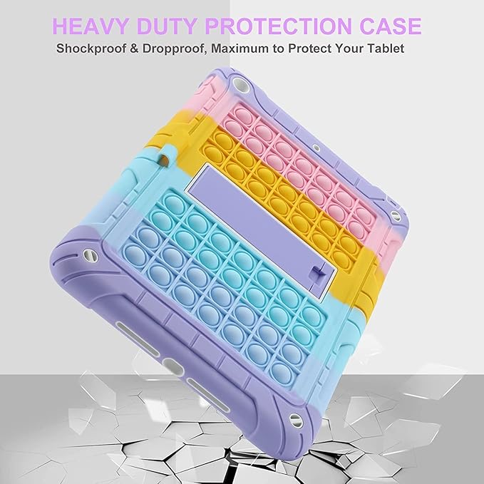 XZC iPad 9th/8th/7th Generation Case (iPad 10.2 Case 2021/2020/2019) Shockproof Drop Protection iPad Cover with Pencil Holder Kickstand Shoulder Strap (Rainbow 2)