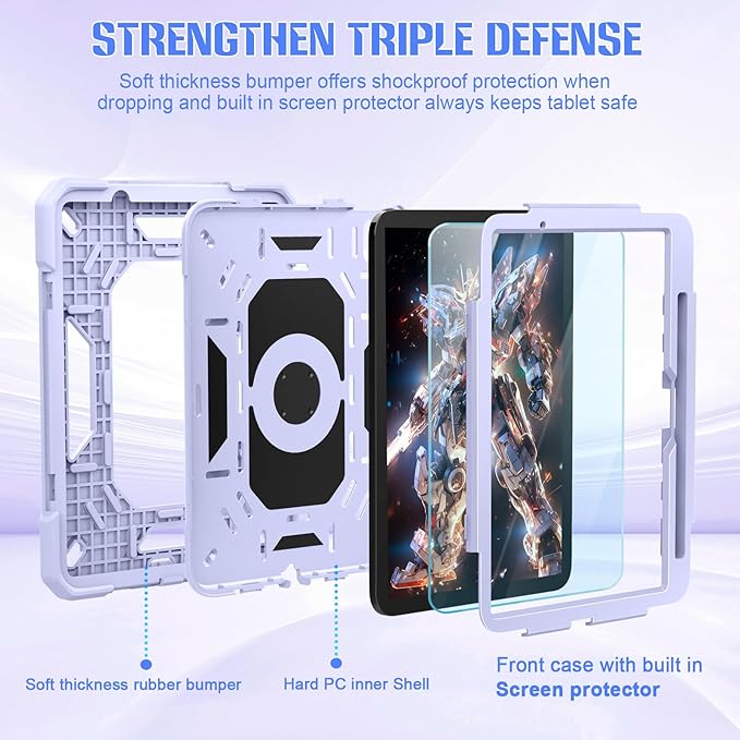 KCJ for iPad Air 11 Inch Case M3 2025 7th Generation &amp M2 2024 6th Generation with Tempered Glass Screen ProtectorRugged Protective Case with Folding Stand/Pencil Holder/Shoulder Strap