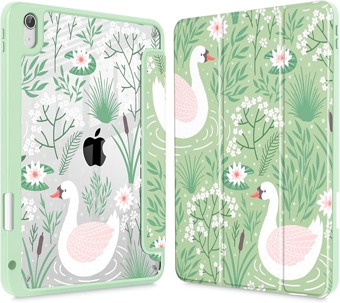Tuiklol Case for iPad 11 inch (A16 Chip) 2025 Gen 11th / iPad 10.9 inch 2022 10th Gen Buit in Pencil Holder with Shockproof Cover Clear Transparent Back Shell Auto Wake/Sleep Goose Green