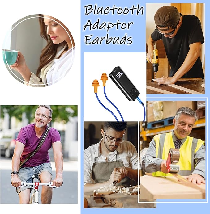 Bluetooth Ear Plugs Headphones for Work Wireless Earbuds with 60H Battery Bluetooth Adaptor Noise Cancelling Earplugs Wireless Earphones with Mic &amp Control for Motorcycle Riding Construction W