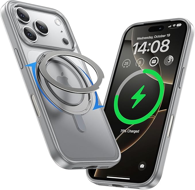 MAGIC JOHN 360° Rotatable Magnetic Invisible Stand for iPhone 17 Pro Case [Camera Control Button] [Compatible with MagSafe] 16FT Shockproof for iPhone 17 Pro Case with Kickstand Gray