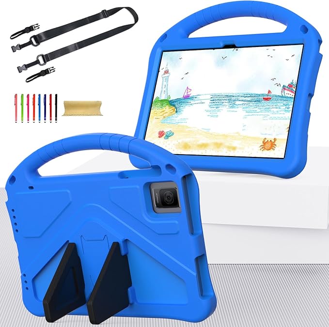 Kids Case for T-Mobile Revvl Tab 5G 2023 Model 10.36 Inch Soft EVA Handle Stand Shockproof Lightweight Children Friendly with Shoulder Strap Cover Case for Revvl Tab 5G Blue