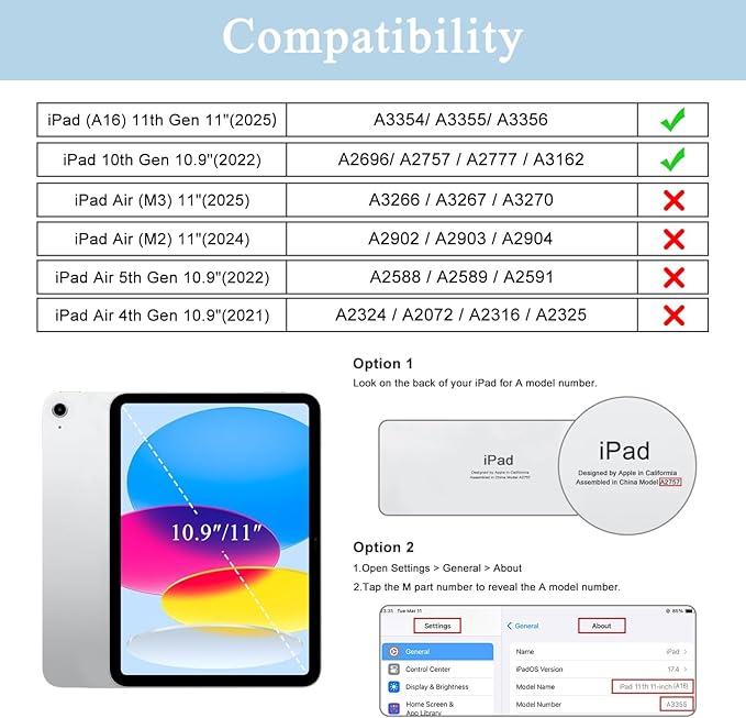 Soke Case for iPad (A16) 11th Generation 11-Inch 2025 /10th Generation 10.9-Inch 2022 with Screen Protector and Multi-Angle Kickstand Rugged Full Body Heavy Duty Protective Cover - Ice Blue