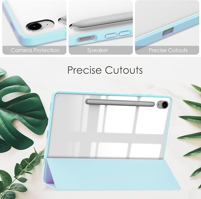 for Samsung Galaxy Tab S10 Lite/ S10 FE/ S9 FE 10.9 Inch Tri-Fold Smart Tablet Case with Pen Holder Shockproof Protective Cover W Transparent Back Shell Auto Wake/SleepSky Blue