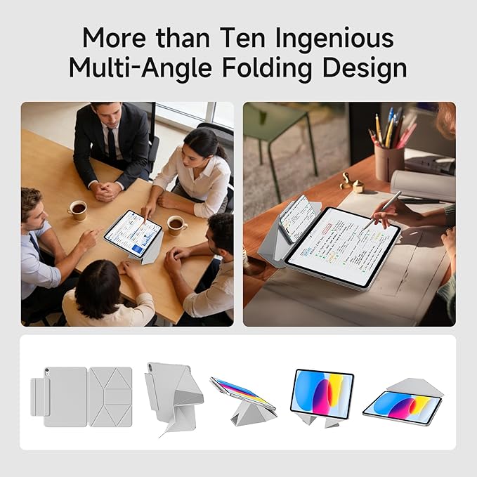 kenke Magnetic Case for iPad 11 Inch A16 2025/10th Generation 10.9 Inch 2022 with Detachable Clasp Slim Strong Magnetic Multi-fold Stand Cover with Pencil Holder Auto Wake/Sleep Light Gray