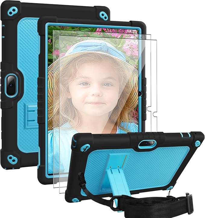 for Vankyo MatrixPad S10 Tab Case YQSAVIOR CUPEISI Coopers YQ10S VIVIMAGE A10 A38 BYANDBY BYYQ10S 10.1 Case Built in Kickstand Shoulder Strap Shell with Screen Protector (Black+Blue/2 Pcs)