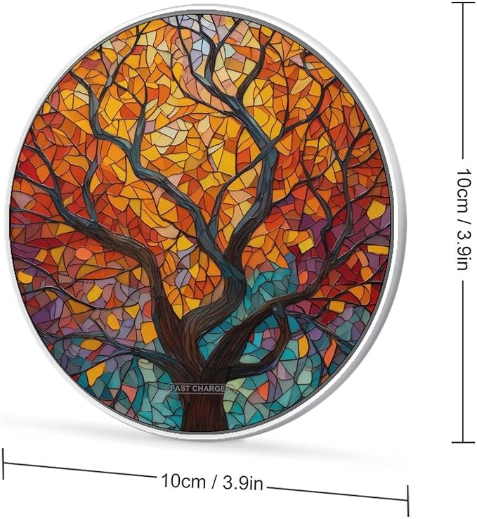 Tree Branches Leaves Stained Glass Fast Portable Charger 10W Funny Graphic Phone Charging Pad with USB Cable