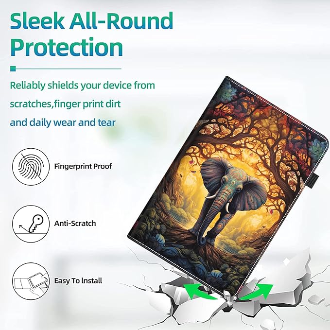 Case for All-New Amazon Kindle Fire HD 10 and Fire HD 10 Plus Tablet (13th/11th Generation 2023/2021 Release) 10.1 Slim Folding Stand Cover with Auto Wake/Sleep Tree of Life and Elephant
