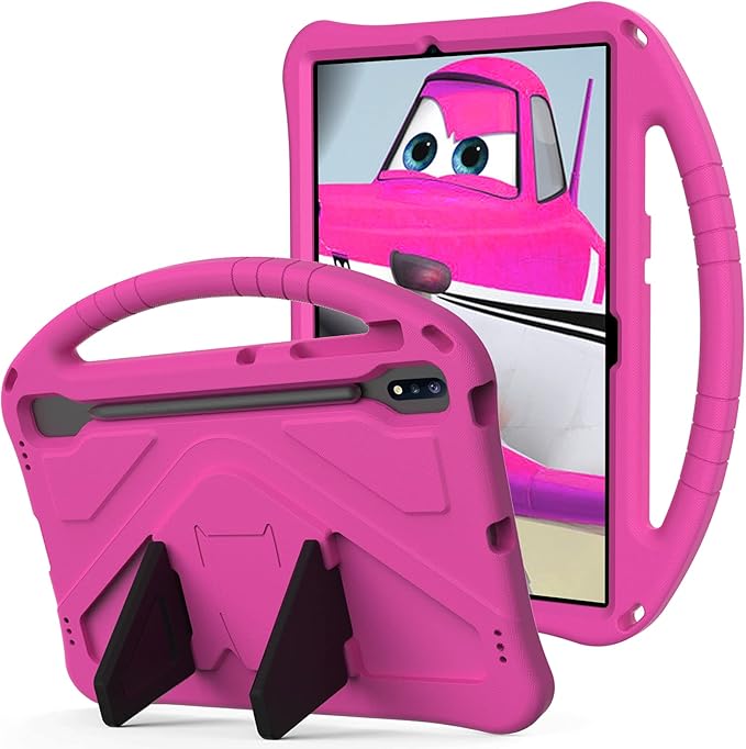 Kids Case for Samsung Galaxy Tab S7 FE 5G 12.4 inch 2021 Model (SM-T730/T733/T736/T738) with S Pen Holder/Kickstand/Handle/Stand Soft EVA Foam Shockproof Lightweight Girls Boys Cover Rose