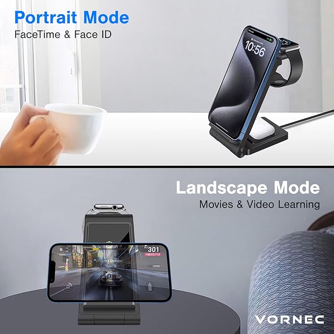 3 in 1 Wireless Charger 15W Fast Charging Station Foldable for iPhone 15/14/13/12/11 Samsung Galaxy S24/S23/S22/S21 Watch AirPods Galaxy Buds