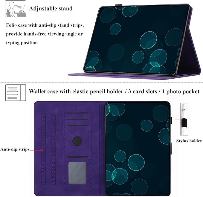 Case for Amazon Kindle Fire HD 8 &amp Fire HD 8 Plus (12th/10th Gen 2024/2022/2020) 8 with Stand/Pencil Holder [Auto Sleep/Wake] UUcovers Embossed Magneic Smart Folio Cover Purple Butterfly