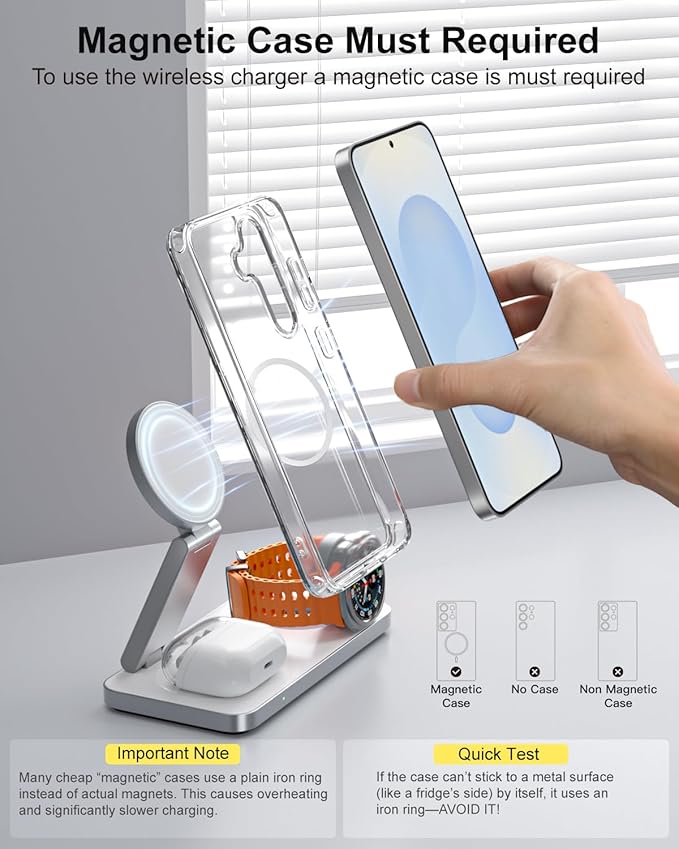 3-in-1 Charging Station for Samsung Magnetic Fast Wireless Charger Stand Compatible with MagSafe for Galaxy S26/S25/S24/S23/Z Fold/Flip Series Galaxy Watch Ultra/8/7/6/5 Galaxy Buds Pro/4//3/2