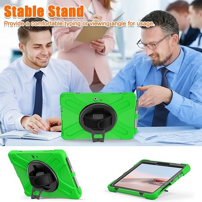 ZenRich Rugged Case for Surface Go 4 (2023)/Surface Go 3 (2021)/ Surface Go 2 (2020) Surface Go (2018) with Pen Holder Heavy Duty Shockproof Case with Stand Hand Strap and Shoulder Belt-Green