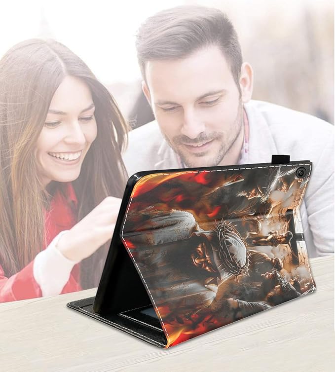 Case for Amazon Kindle Fire 7 Tablet (7 9th/7th Generation 2019/2017 Release) Slim PU Leather Cover with Card Slot &amp Auto Wake/Sleep Christian Disciples Jesus Cross