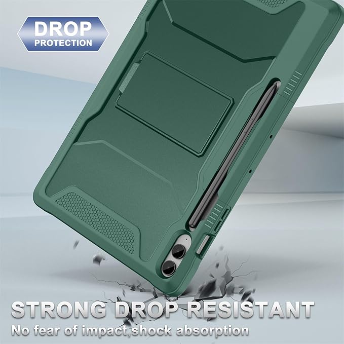 Soke Case for Samsung Galaxy Tab S9 Plus/S9 FE+ 2023 with Built-in Screen Protector &amp Kickstand Rugged Full Body Protective Cover for Galaxy Tablet 12.4 InchMidnight Green