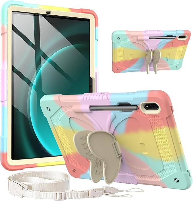 for Samsung Galaxy Tab S10 Lite / S10 FE / S9 FE 5G / S9 Tablet Case 10.9''/ 11'' Rugged Heavy Duty Full Body Kids Girls Girly Cute Kawaii Protective Cover with Stand Shoulder Strap Pink