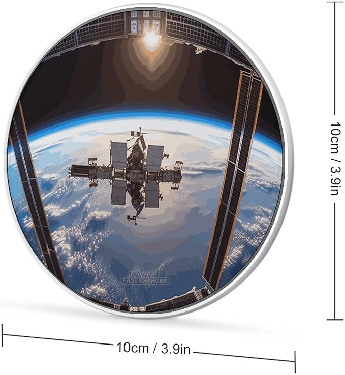 International Space Station Picture Wireless Charger Fast Wireless Charging Pad with USB Cable 10W Anti-Slip Magnetic Wireless Charger Portable Slim Charger Puck Travel Charging Station