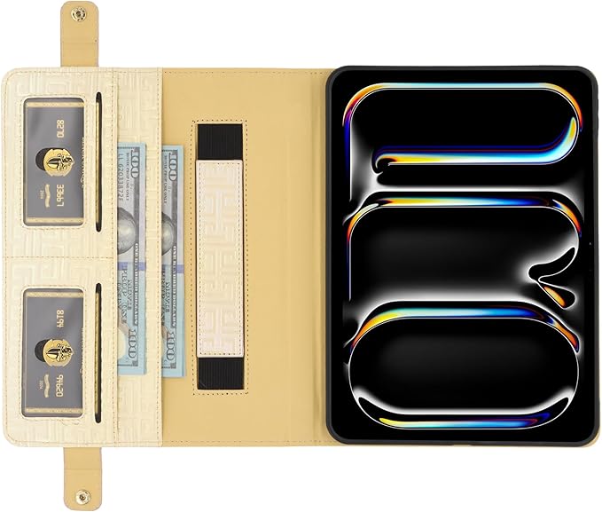 Shiny Case for iPad 6th/5th Gen 9.7 Inch (2018/2017) iPad Pro 9.7/Air 2 Techcircle Crossbody Iridescent Folio Stand Multi-Pocket Wallet Case with Pencil Holder+Hand/Shoulder Strap Shiny Yellow