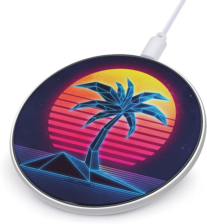 Coconuts Trees 80s Sunset Phone Charger Magnetic Charging Pad Anti-Slip with USB Cable