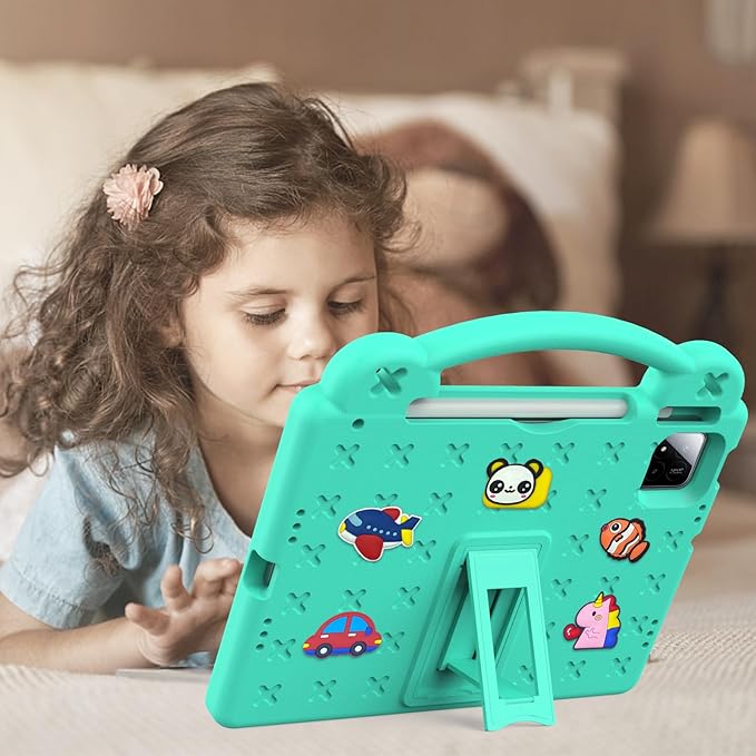 Compatible with Xiaomi Pad 7/Xiaomi Pad 7 Pro 11.2 inch 2024/Xiaomi Pad 8 2025 11.2 inch Tablet Case Kids Friendly Universal Protective Case with Shoulder Strap &amp Stand Handle Mint Green