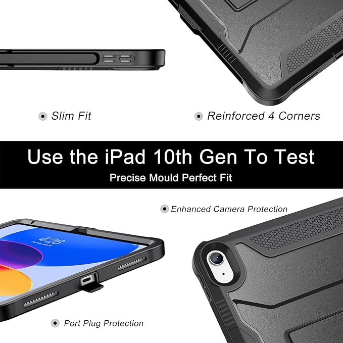 Soke Case for iPad (A16) 11th Generation 11-inch 2025 iPad 10th Generation 10.9-inch 2022 with Built-in Screen Protector and Kickstand Rugged Full Body Protective Cover - Glossy Black
