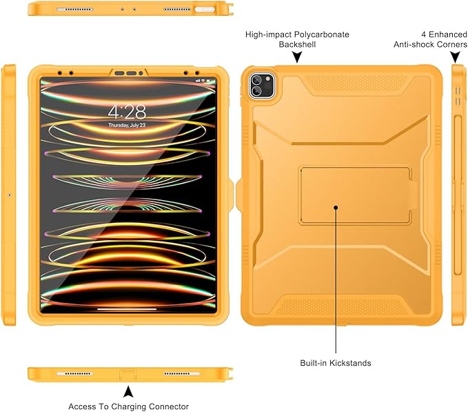 Soke Case for iPad Pro 12.9 Inch 6th/5th/4th Generation(2022/2021/2020 Release) Rugged Shockproof Protective Cover with Built-in Kickstand for Apple iPad Pro 12.9 - Citrus