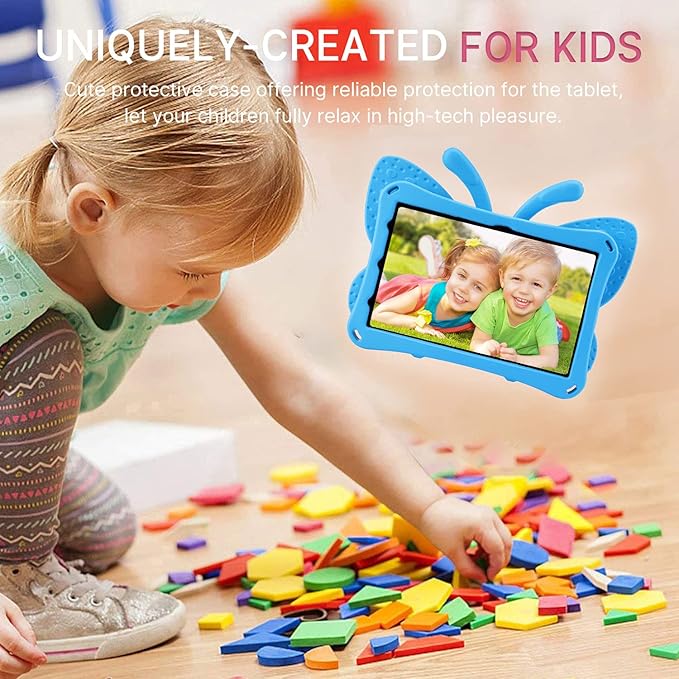 Kindle Fire HD 8 2020 Tablet Case Kids HD 8 2020 10th 12th Generation Butterfly Case with Kickstand Light EVA Full Boby Rugged Shockproof Kid-Proof Kids Tablet Cover for Girls Gift (Blue)