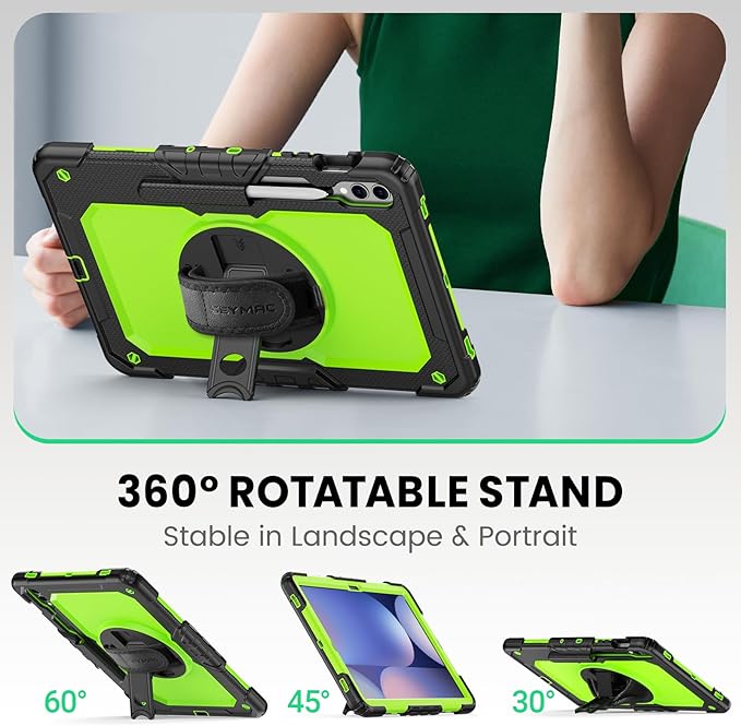 SEYMAC Case for Samsung Galaxy Tab S10+ Plus 2024/S9 FE+/S9+ 12.4 2023 Heavy Duty Shockproof Protective Case With Screen Protector Stand Hand/Shoulder Strap and Pen Holder Green